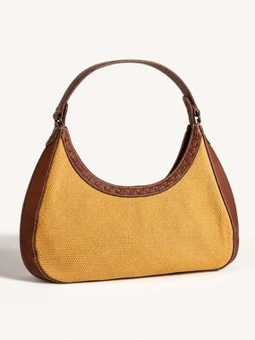 Relic Basket Weave Hobo Purse Mustard Yellow Brown Leather Trim Shoulder Bag
